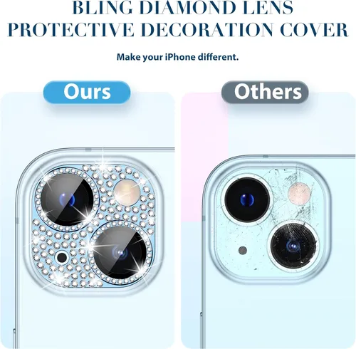 Vista 6 de Goton Compatible con iPhone 15 Plus – 15 protector de lente de cámara, cubierta de metal con purpurina brillante, accesorios protectores de pantalla