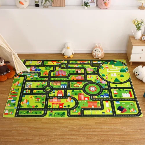 Vista 7 de FairOnly Alfombra infantil de 3 x 5 pies para niños, alfombra de juego para la vida de la ciudad, alfombra educativa para el automóvil, alfombra