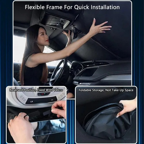 Vista 4 de Parasol para parabrisas automático personalizado para Cadillac XT4 2023 2022 2021 2020 2019 plegable para ventana delantera de automóvil, accesorios