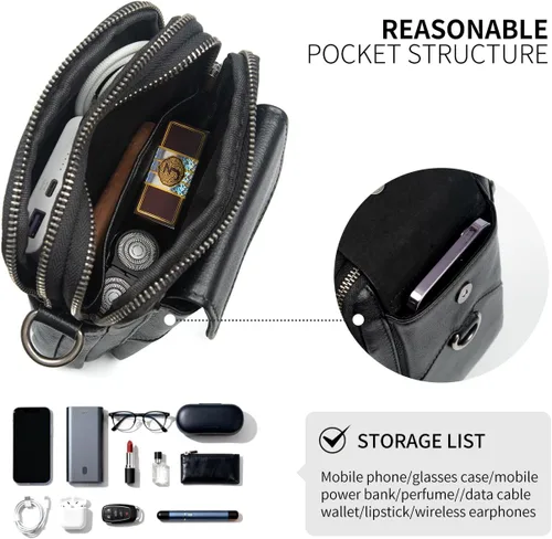 Vista 4 de Augus Bolso bandolera pequeño de cuero genuino para teléfono celular, bolso de hombro para uso diario para mujeres y hombres