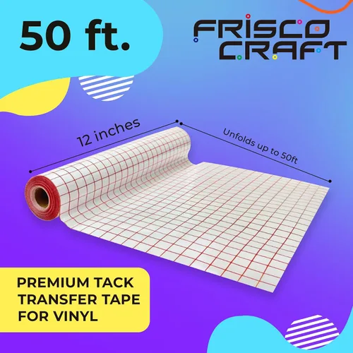 Vista 2 de Frisco Craft Cinta de transferencia de tachuelas prémium para vinilo, con rejilla de alineación y respaldo de papel, perfecta para vinilo