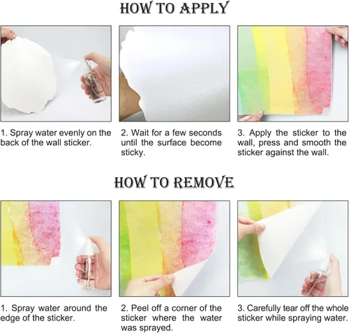 Vista 7 de Calcomanías de pared de arco iris extra grandes de 56 x 64 pulgadas, calcomanías precortadas de media acuarela vibrante, arte de engomado activado