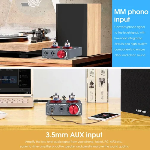 Vista 5 de Douk Audio T4 PRO Preamplificador de Fono de Tubo de Vacío, Preamplificador de Tocadiscos MM, GE5654 Amplificador de Auriculares Hi-Fi para Cine