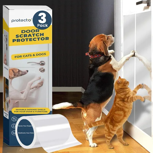 Vista 8 de PROTECTO - Protector de puerta contra arañazos de perros con cuchillo utilitario, 1 paquete de 60 x 8 pulgadas Door Scratch Protector for Dogs &