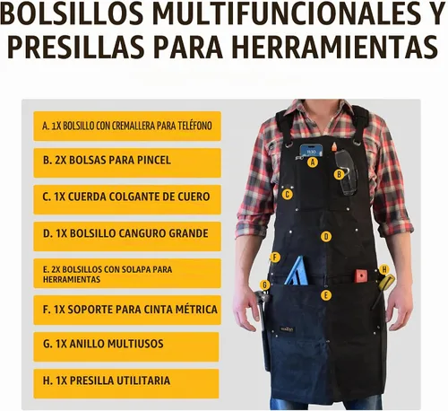 Vista 6 de ecoZen Delantal de soldadura de lona encerada con hilo de Kevlar, resistente al calor y a los productos químicos, totalmente ajustable