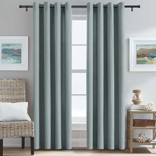 Vista 23 de H.VERSAILTEX Cortinas de cocina texturizadas de lino natural con ojales de 45 pulgadas de largo, lino sintético grueso para oscurecer la habitación