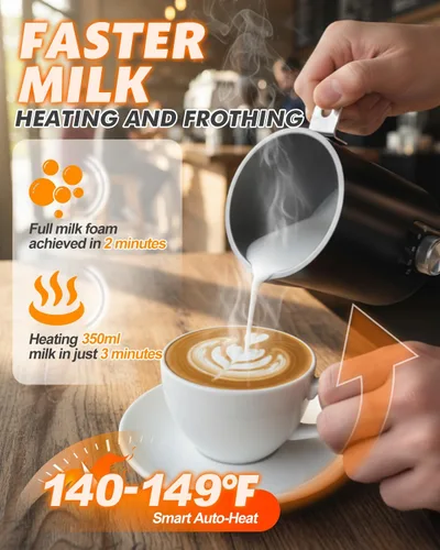 Vista 10 de Espumador de leche eléctrico 5 en 1, espumador de leche automático para hacer chocolate caliente con mango de grano de madera, calentador de leche