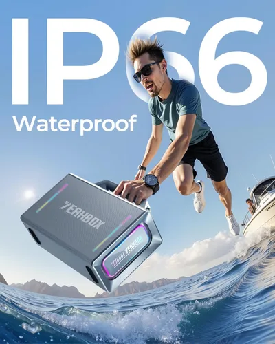 Vista 9 de Yeahbox Thunder 500 Altavoz de Fiesta – Sistema PA Bluetooth de Potencia Máxima de 200W con Micrófonos Inalámbricos Duales, Tarjeta de Sonido DSP
