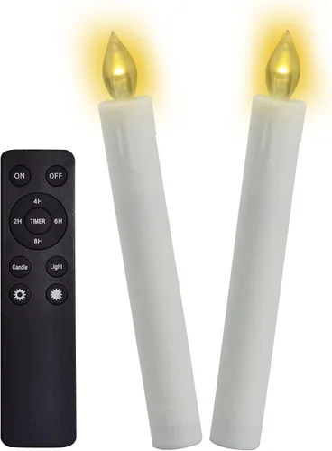Vista 8 de Velas cónicas sin llama de cera real, funcionan con pilas, control remoto Marfil