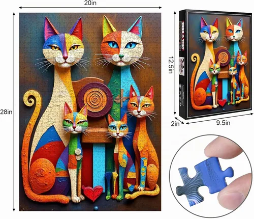 Vista 2 de Rompecabezas de gato abstracto – 1000 piezas de rompecabezas abstractos de gatitos para adultos, rompecabezas de papel de gato artístico para Gato