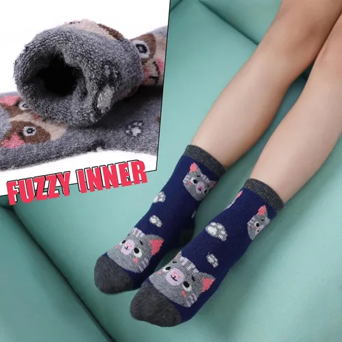 Vista 2 de MQELONG Calcetines de lana para niños y niñas, de invierno, de lana cálida, para senderismo, botas gruesas, calcetines acogedores, 6 pares