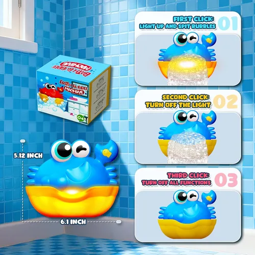 Vista 7 de Juguetes de baño para niños de 1 a 3 años, juguetes de baño para bebés que se iluminan, juguetes de baño para niños pequeños con burbujas