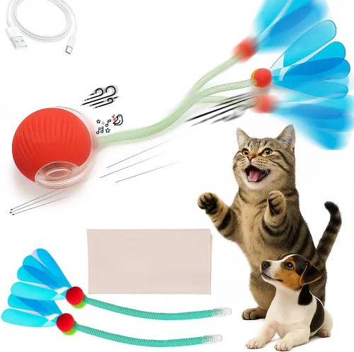 Vista 15 de Juguetes para gatos de interior – Juguete interactivo automático para gatitos con cola de bola rápida como estimulación mental de mascotas – Gatitos
