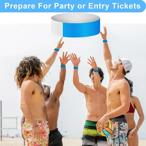 Vista 3 de Lopau Pulseras de papel para eventos, pulseras de fiesta para eventos, bandas de papel impermeables para fiestas, conciertos, deportes, ferias, Azul