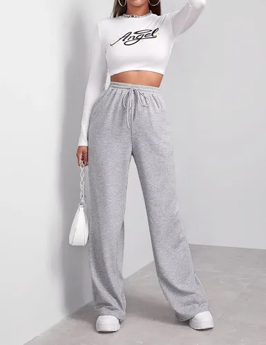 Vista 5 de FACDIBY Pantalones deportivos de pierna ancha para mujer, elásticos, de cintura alta, con cordón y bolsillos