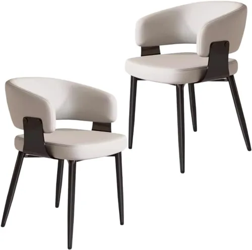 Vista 14 de YVYKFZD Juego de sillas de comedor, silla de comedor con patas de metal y respaldo curvo, sillas de cocina tapizadas de cuero, reposabrazos, silla
