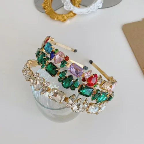 Vista 8 de Wiwpar Diademas finas de diamantes de imitación para mujer, bandas elásticas para la cabeza con diamantes de imitación vintage, accesorios