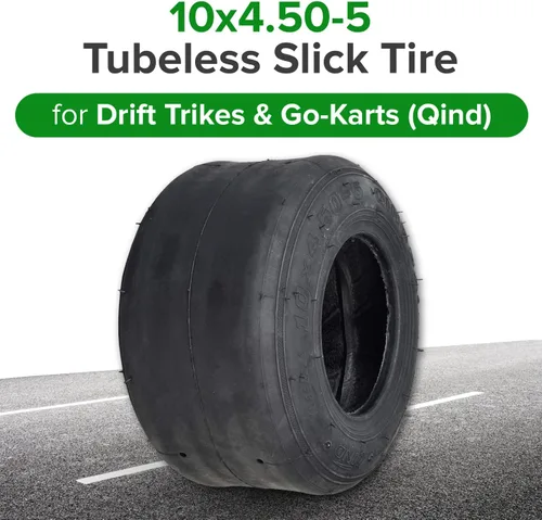 Vista 2 de Neumático Slick sin cámara 10x4.50-5 para triciclos de deriva y karts (Qind)