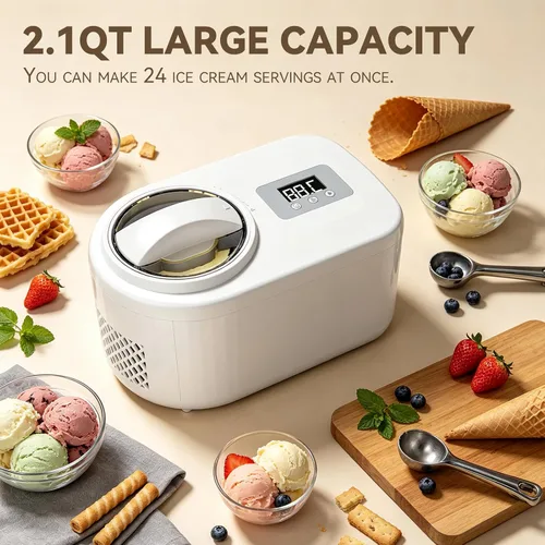 Vista 2 de Máquina de helados con compresor incorporado, máquina automática de helados de congelación más rápida, capacidad de 1.2 cuartos de galón