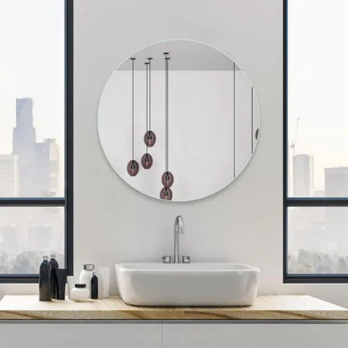 Vista 5 de Espejo redondo de vidrio de 12 pulgadas, espejo circular de maquillaje grande HD para decoración de pared, baño, dormitorio, tocador, sala de estar