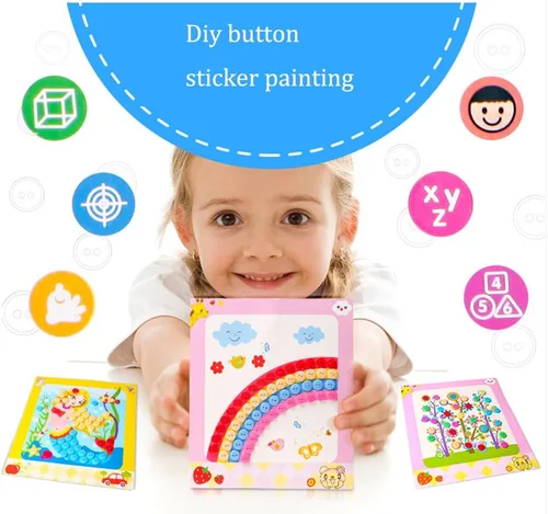 Vista 6 de WYNAKESHU 12 calcomanías de botón para dibujar mosaicos, kits de arte para niños, botón adhesivo, juguetes de clase de arte preescolar, regalo