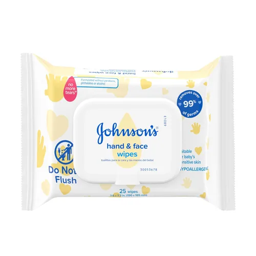 Vista 10 de Johnson's Baby Toallitas limpiadoras desinfectantes para bebés de mano y cara para viajes y sobre la marcha, no más lágrimas, sin parabenos ni