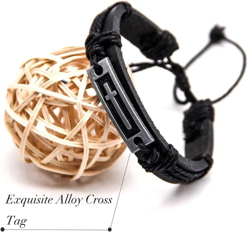Vista 2 de LNKRE JEWELRY Pulsera cruzada de cuero de moda religiosa cristiana ajustable