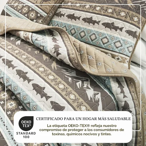 Vista 2 de Great Bay Home - Juego de 3 piezas de colcha reversible de estilo rústico de cabaña con 2 fundas decorativas de almohada, para todas las estaciones