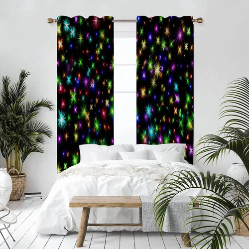Vista 5 de Cortinas opacas negras con diseño de estrella brillante para dormitorio, 63 pulgadas de largo, 2 paneles de 42 x 63 pulgadas, para oscurecer