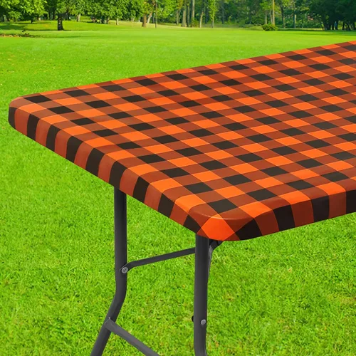 Vista 47 de Smiry Mantel cuadrado de pícnic, manteles de vinilo elásticos impermeables, fundas de mesa de lana cuadriculada con parte trasera de franela