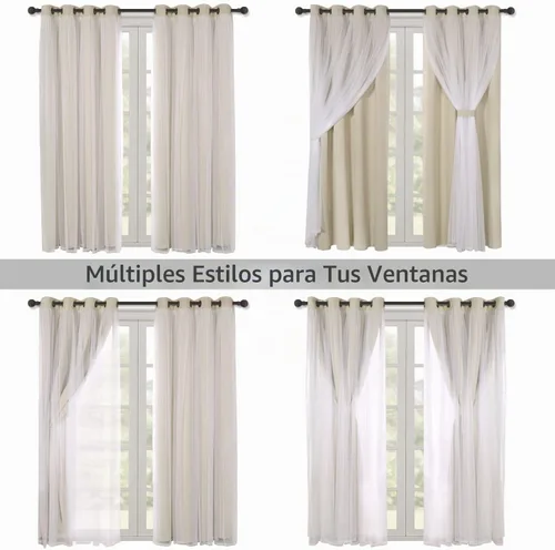 Vista 5 de BONZER Cortinas opacas con superposición transparente, mezcla y combina paneles de ventana de doble capa con aislamiento térmico para sala de estar