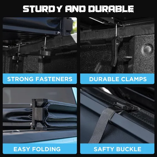 Vista 11 de Funda para tonneau de camioneta compatible con Ford Ranger 2019 2020 2021 2022 2023 5 pies de caja corta, estilo plegable suave (triple pliegue)