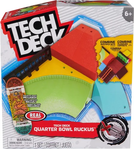 Vista 8 de Tech Deck, Quarter Bowl Ruckus X-Connect Park Creator, juego de rampas personalizable y construible con monopatín de dedos exclusivo, juguete