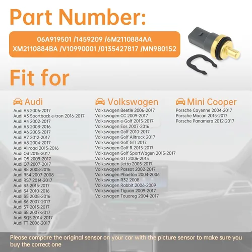 Vista 3 de Sensor de temperatura del refrigerante del motor con junta tórica – Sustituye directamente 06A919501 / 1459209 / 6M2110884AA – Compatible con Audi