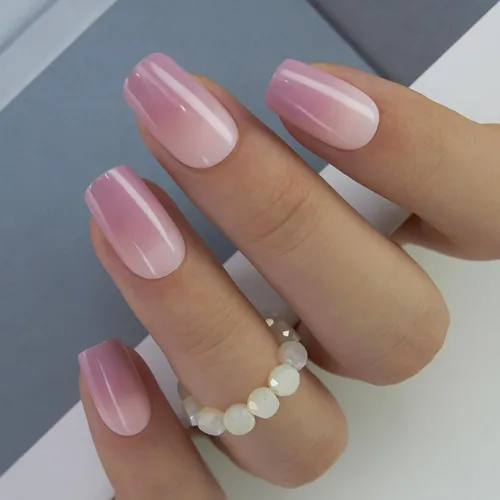 Vista 13 de CurvLife - Uñas postizas cuadradas cortas a presión, color blanco brillante Cuadrado Gradiente Blanco