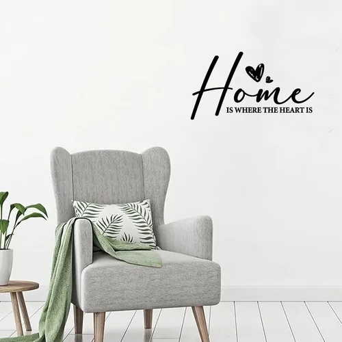 Vista 2 de Calcomanías de vinilo con cita para pared, con texto en inglés «Home is Where The Heart is», calcomanías de pared motivacionales con frases