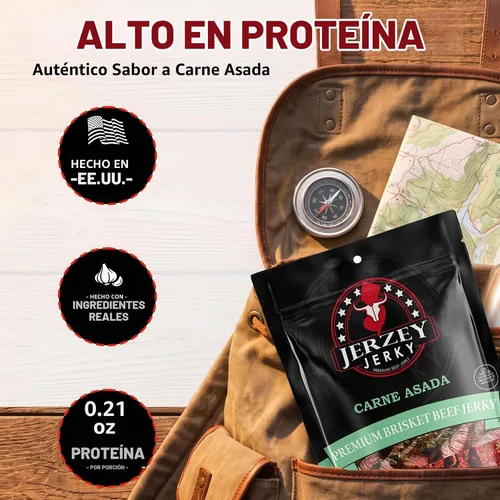 Vista 6 de Jerzey Jerky Brisket Jerky - Beef Snacks, Carne Asada 1-Pack, 2.5oz