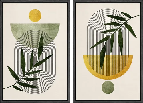 Vista 35 de IDEA4WALL Lienzo Enmarcado Impreso Arte de Pared Set Paisaje de Hojas de Palma de Selva de Mediados de Siglo Naturaleza Silvestre Ilustraciones Arte