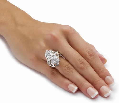 Vista 3 de Palm Beach Jewelry Anillo de racimo de circonio cúbico redondo chapado en platino