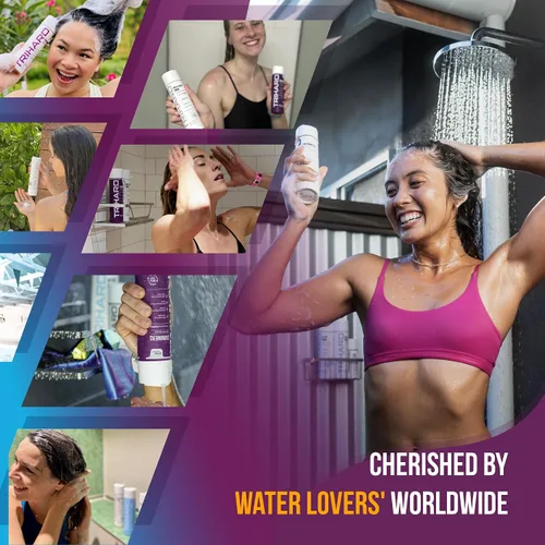 Vista 5 de TRIHARD Chlorine Defense - Juego de regalo para protección del cabello y la piel, champú, acondicionador, gel de baño y loción para antes y después
