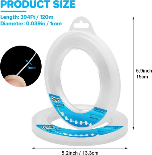 Vista 2 de Cordón elástico para pulsera de 0.039 in, cordón elástico de cristal de 394 pies para hacer joyas, hilo de cuentas, cuerda elástica para pulseras