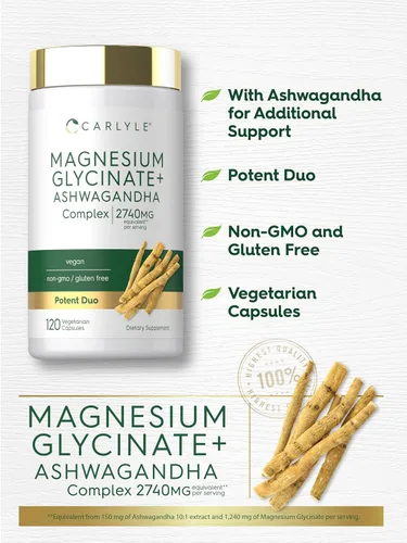 Vista 4 de Carlyle Glicinato de Magnesio con Ashwagandha 120 Cápsulas Vegetarianas