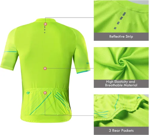 Vista 5 de Santic Camiseta de ciclismo para hombre, manga corta, camisas de ciclismo de montaña, chaqueta de bicicleta con bolsillos
