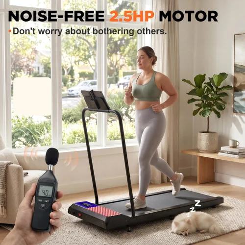 Vista 2 de Under Desk Treadmill with Incline, Portable Walking Pad with Handlebar Rojo