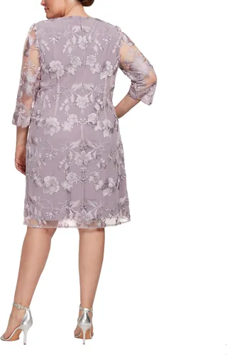 Vista 2 de Alex Evenings Vestido recto con cuello redondo y chaqueta para mujer de talla grande