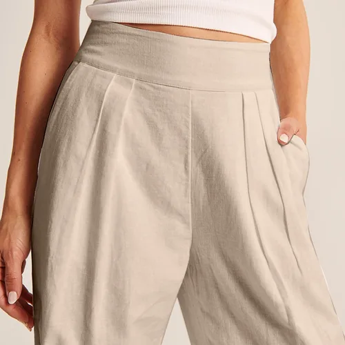 Vista 5 de Women Linen Straight-Leg Pants Casual Loose Baggy Slacks Regular for Office Work Business Workout Clothes