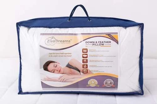 Vista 4 de Luxury Collection - Almohada de plumón y plumas, hipoalergénica, extra alta para un mejor soporte para la cabeza y el cuello, 100% algodón de doble