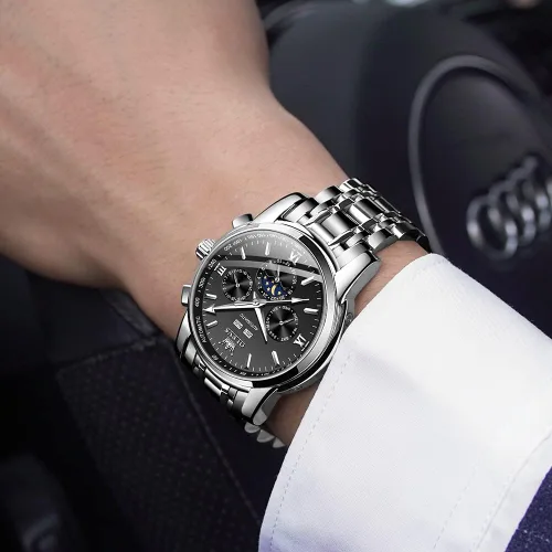 Vista 3 de OLEVS Relojes automáticos mecánicos de lujo de cara grande de acero inoxidable impermeable con calendario luminoso