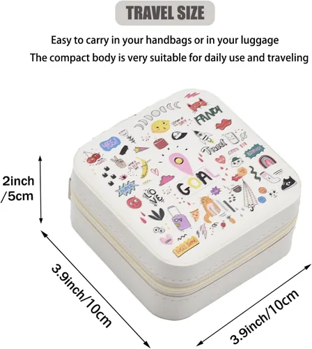 Vista 5 de MODENGKONGJIAN Mini estuche de viaje para joyería, caja organizadora de joyas de viaje de piel sintética, pequeño soporte portátil