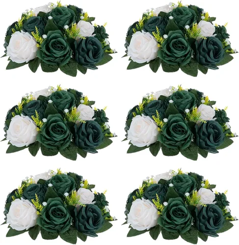 Vista 17 de NUPTIO Rosas Artificiales Negras Flores: Ramo de Flores Falsas Decoraciones de Halloween - 15 Cabezas Centros de Mesa de Rosas Artificiales con Base